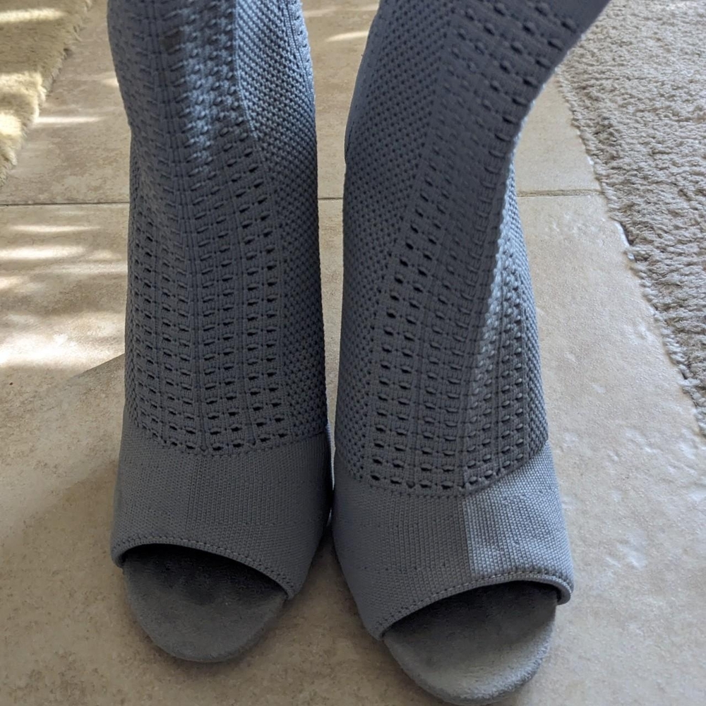 Gray Peep Toe Knit Boots